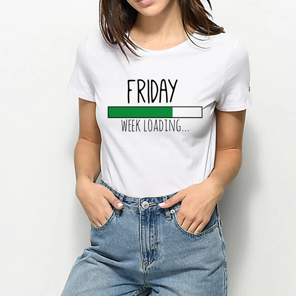 

Friday Vintage Streetwear Oversize Week Loading Harajuku Vogue T-shirt Plus Size Tshirt Round Collar Spring Summer Funny T shirt