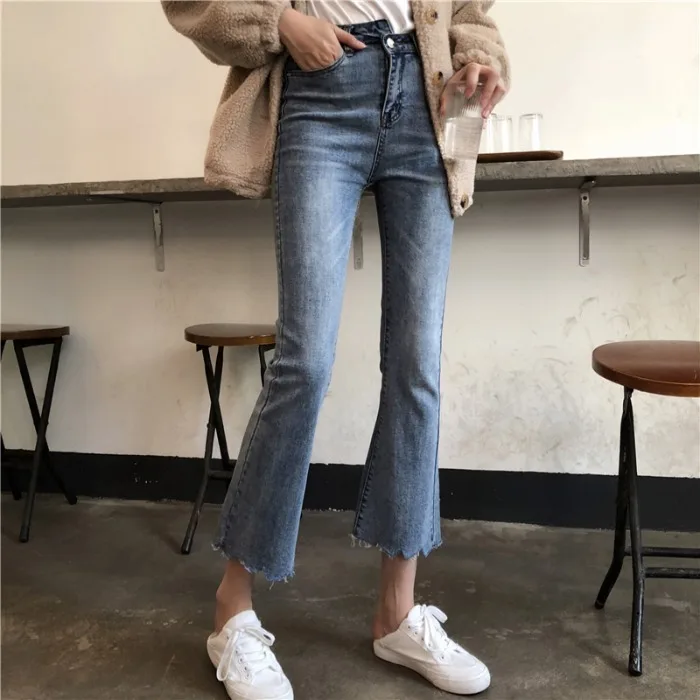 

Small Panya Trousers, High Waist Jeans, Women's New Summer Irregular Figure, Slim, Bell-bottomed, Nine-minute Trousers