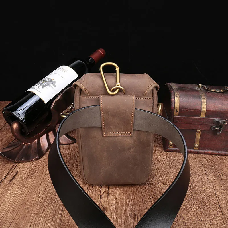 MAHEU Кожаная мини-сумка на ремне, мужская сумка из коровьей кожи на ремне, винтажная сумка из воловьей кожи для мобильного телефона с