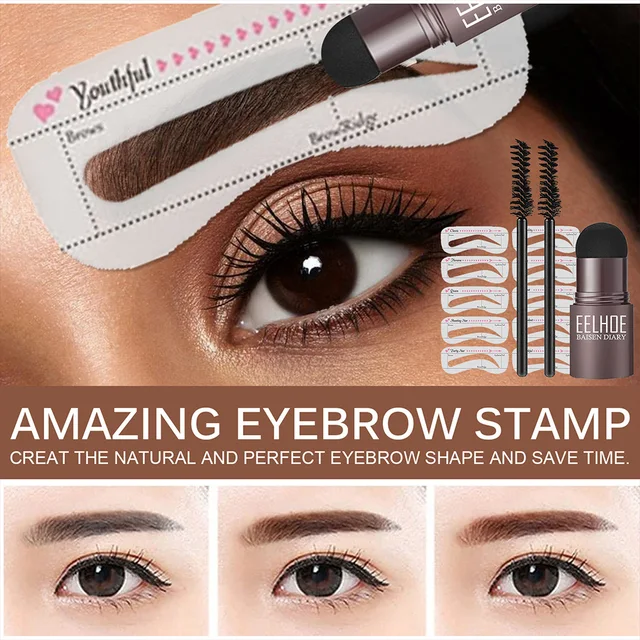 Eyebrow Shaping Kit Stamp Eyebrow Pencil and 5 Pairs Brow Stencils Kit Pen Cosmetics Waterproof Natural