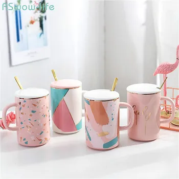 

Korean Style Pink Ceramic Cup Lovely Creative Mug For Office Home Student Adult Coffee Milk Water Cups And Mugs With Lid Spoon