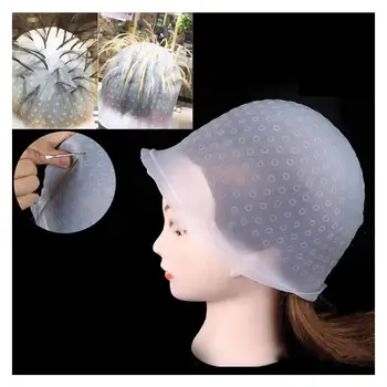 

Silicone Hair Coloring Cap + Hook Needle Professional Color Dye Highlighting Reusable Set Frosting Dyeing Tools Beauty Salon