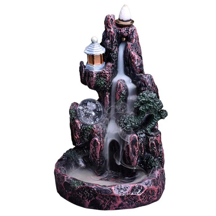 Waterfall Smoke Backflow Incense Holder LED Light Type Hotel Home Decor@LS