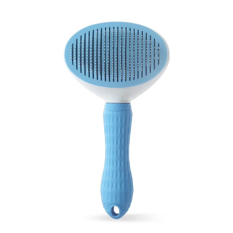 Blue Thin Needle Расческа для домашних животных, триммер, расчески для собак, инструмент для удаления шерсти домашних животных, товары для ухода за кошками, чистящие средства, щетка для удаления волос с одной кнопкой - Цвет: Blue Thin Needle