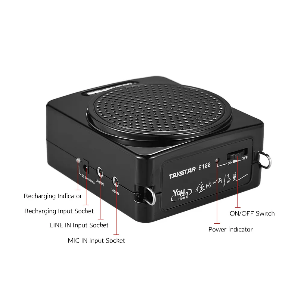 

TAKSTAR E188 10W Portable Digital Voice Amplifier Amp Rechargeable with Headworn Microphone LINE Input for Tour Guides Teachers