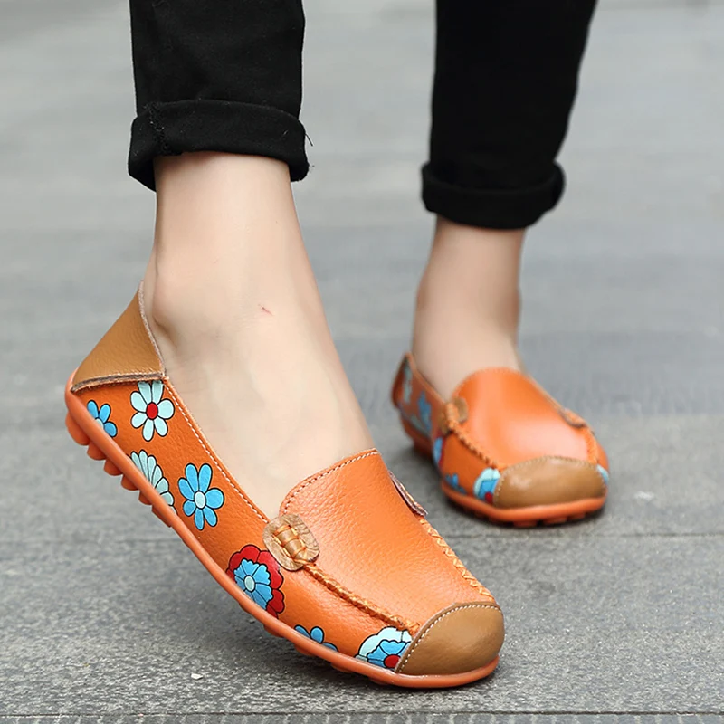 

2019 Genuine Leather Shoes Women Plus Size 44 Women Flats For Nurse Ballerina Flat Shoes Slip On Loafers Casual Mocassin Femme