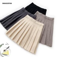 INNASOFAN/трикотажная Мини-Юбка Для Женщин; сезон осень-весна; плиссированная юбка с высокой талией; Модная элегантная Однотонная юбка