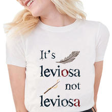 It’s LeviOsa not LeviosA Letter graphic Print tees Soft Casual White T shirts Tops New Fashion Funny Feather T Shirts Women