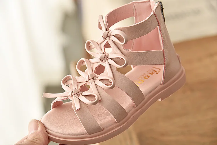 bata children's sandals Summer Girls Sandals Flowers Bow Tie Sweet Soft Casual Beach Shoes Kids Children Princess Sandal Fashion Gladiator Shoe leather girl in boots