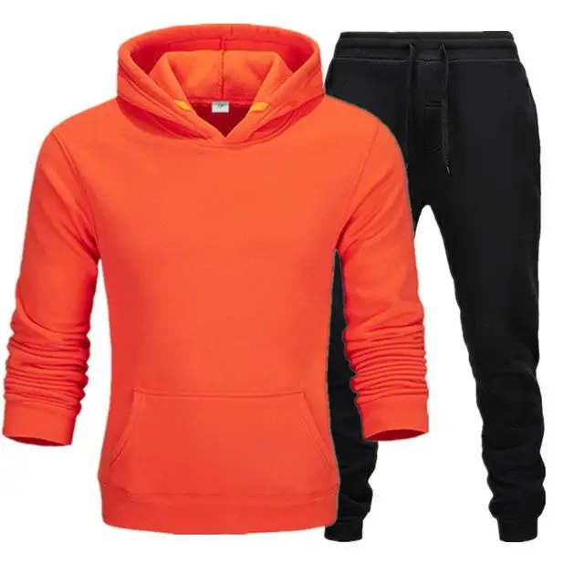 Новинка, популярный бренд, Мужская толстовка, спортивный костюм, термобелье, мужские спортивные комплекты, флисовая плотная толстовка с капюшоном+ штаны, спортивный костюм для мужчин - Цвет: Orange black
