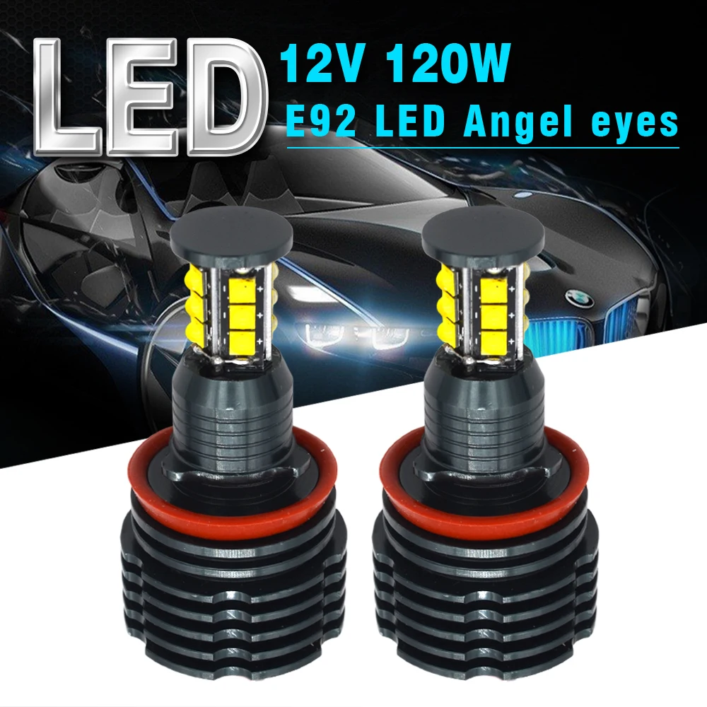 HIDLT 120W LED Canbus Error Free Angel Eyes White 6000K Auto Marker Halo Ring Headlight Lamp For E90 E92 E82 E60 E70 X5 E71 X6