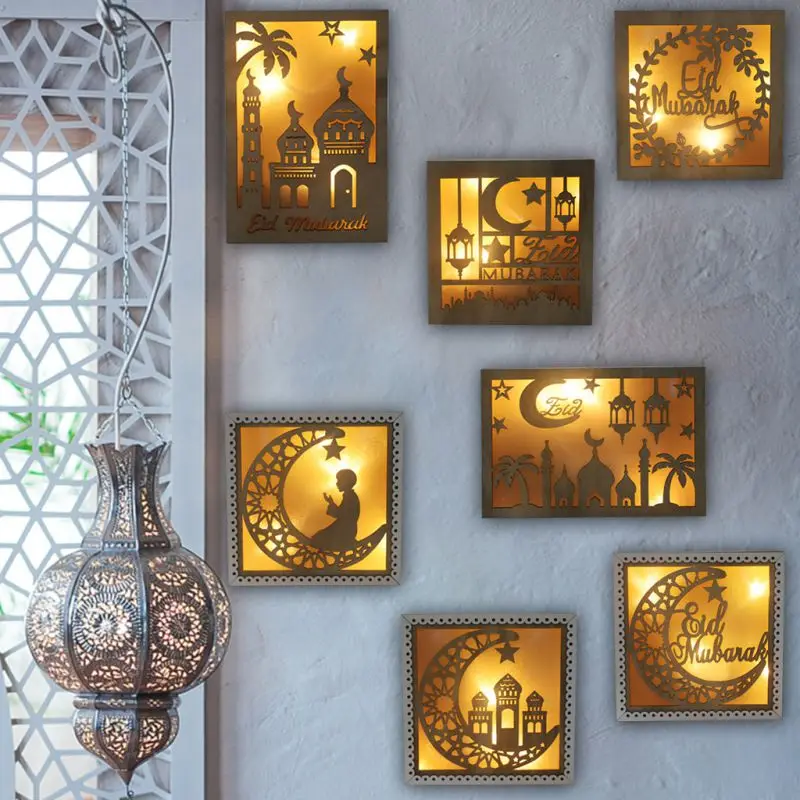 Eid Мубарак Рамадан DIY деревянный светодиодный квадратный Прямоугольник