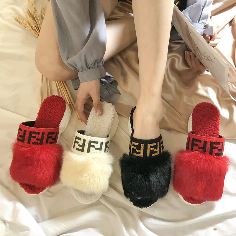 

Fur winter sandals 2019 Women's shoes female Slippers Flip Flops Beach Slides Sandals Casual Shoes Slip On Slipper