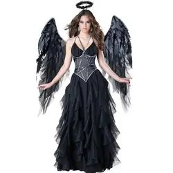 Сексуальные костюмы ангела дьявола, Классические Вечерние платья на Хэллоуин, черные крылья и черный Хэллоуин косплей