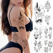 

Waterproof Temporary Tattoo Sticker Lion Cat Tiger Snake Wolf Flowers Flash Tattoos Line Fox Deer Body Art Arm Fake Tatoo Women