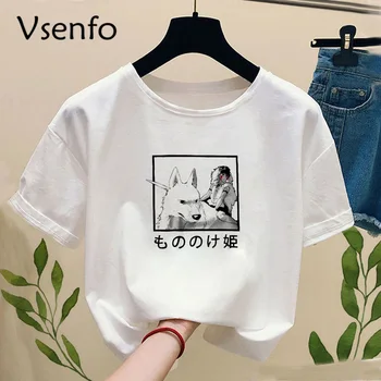 

Princess Mononoke T-shirt with Print Ghibli Studio Tshirt Women Casual Short Sleeve Tee Shirt Harajuku T-shirts
