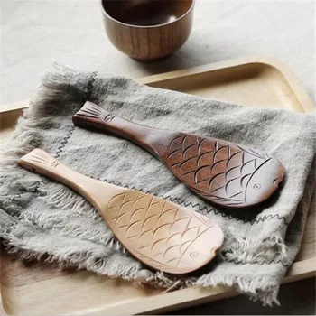 

Kitchen Supplie Hot Creative Fish-shaped Home Kitchen Spoons Carving Wooden Spoon Rice Paddle Scoop Spoon Utility Gadgets
