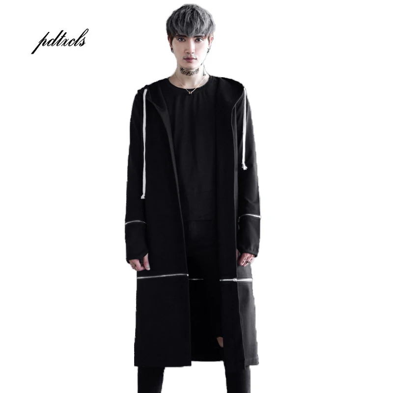 

Guo-Chao Tang 2019 New Autumn Hipster Hip-hop Solid Color Loose Hooded Coat Mitten Zipper Streetwear Overcoat Drop Shipping
