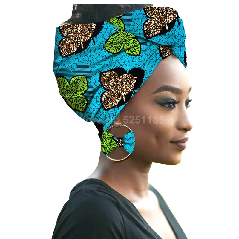 Головной убор+ серьга костюм Новинка африканская одежда шарф традиционный головной убор Дашики тюрбан хлопок воск африканские платья для женщин
