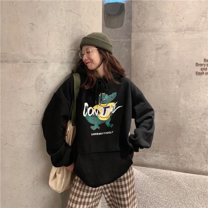 Толстовки с мультяшным принтом, Женская толстовка с капюшоном из крокодиловой кожи, большие размеры, уличная одежда, странные вещи, Harajuku, пуловер,, W169