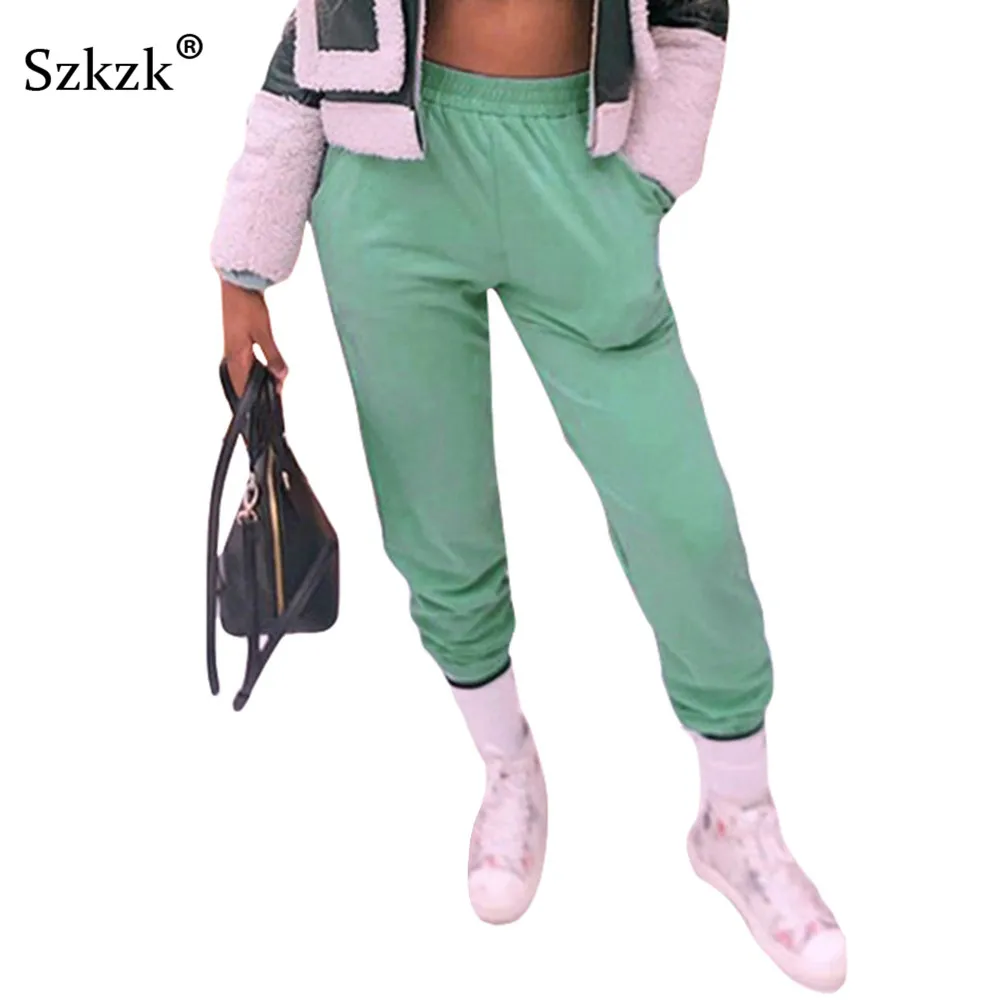 Liooil осень зеленый хлопок мешковатые спортивные штаны для женщин низ зимняя уличная Высокая талия брюки черный белый джоггеры с карманами