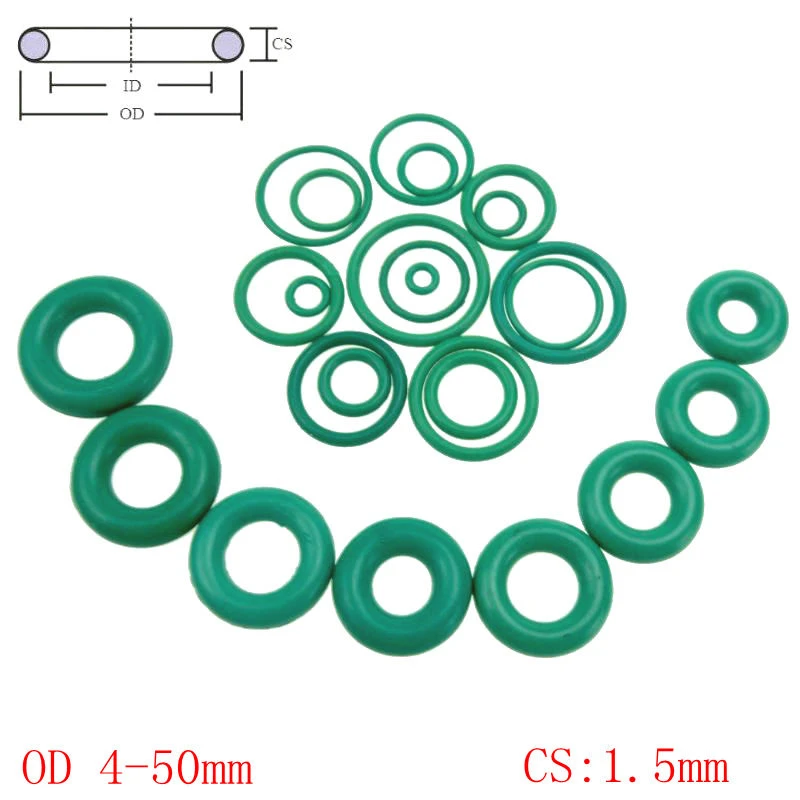 Green Fkm Fluorine Rubber O Ring Oring Oil Sealing Gasket Cs 1.5mm Od
