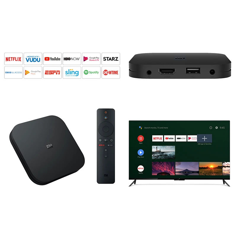 Original Global Xiaomi Mi TV Box S 4K HDR Android 8.1 2G 8G WIFI Google Cast Netflix IPTV Set top Box 4 Media Player