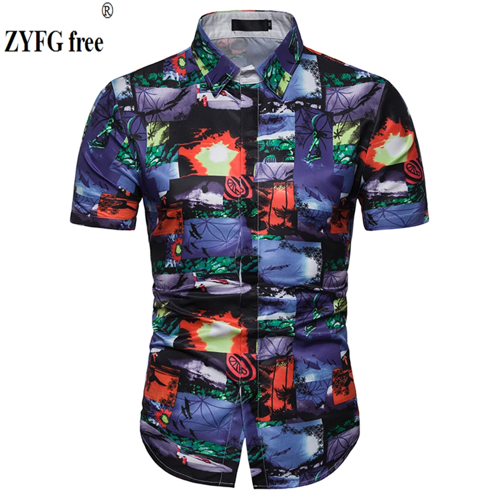 

Plus size Men's Printing Shirt Turn-Down Collar Cotton Polyester Blend Casual Shirt Summer Men's Tops Blouse Shirts