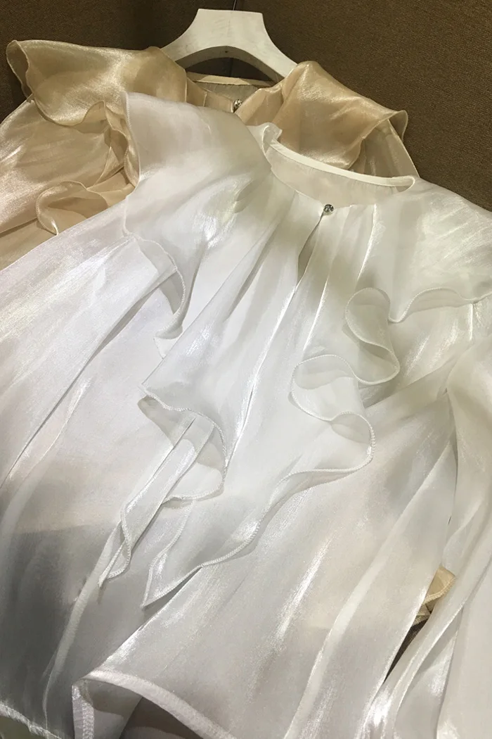 Новые товары, пышная белая рубашка с оборками, женская модная рубашка в западном стиле, дизайнерское супер пальто