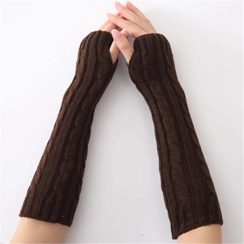 1 пара осенне-зимних женских вязаных перчаток, рукавицы на запястье, рукавицы для рук, теплые ромбовидные длинные рукавицы на половину зимы, перчатки без пальцев - Цвет: coffee color