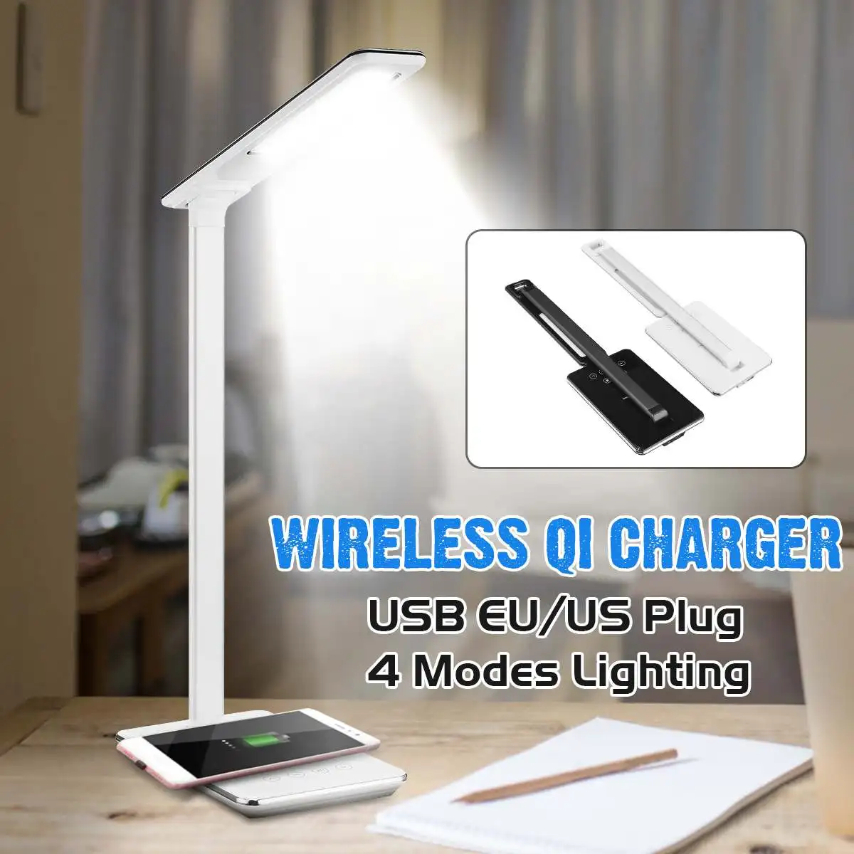  LED Table Lamp Dimming Desk Lamp QI Wireless Charger Pad USB Output Port Adjustable Light Flexible 