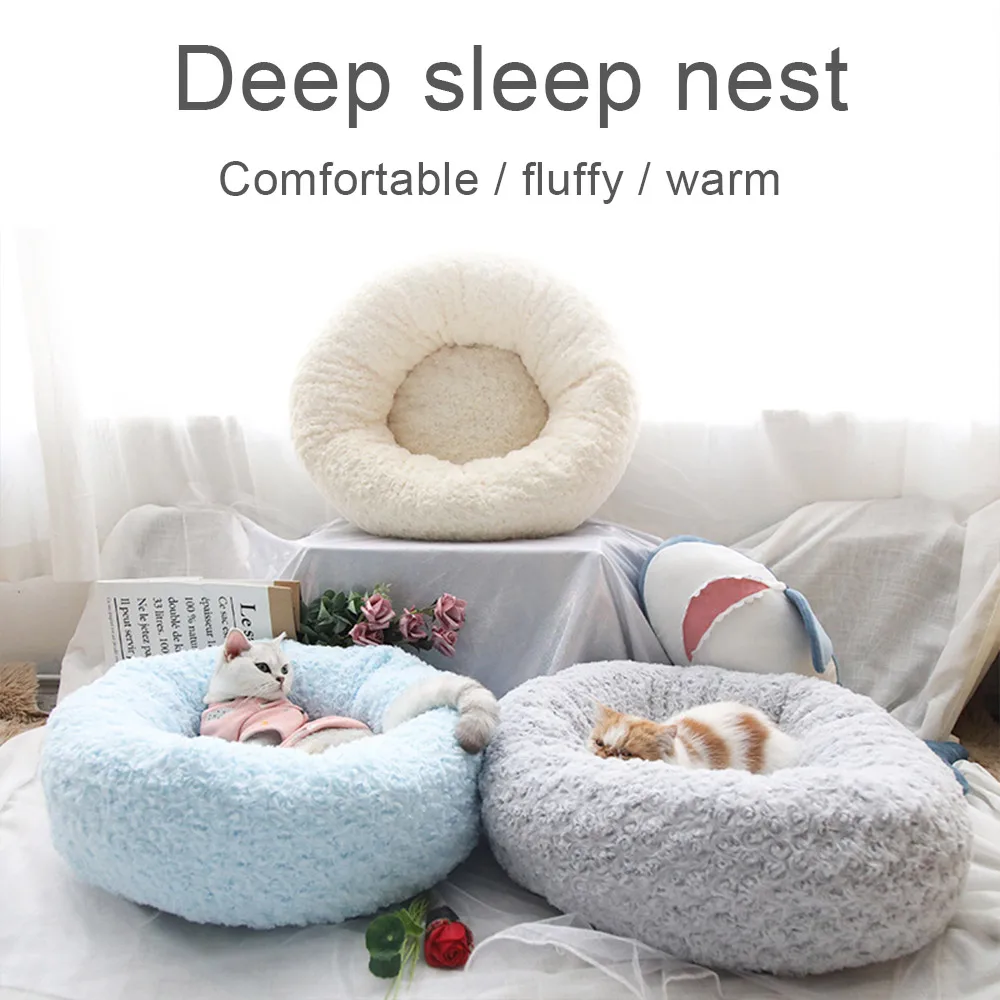 

New Arrivals Cat Nest Autumn And Winter Warm Sunken Deep Sleeping Rose Decoration Round Pet Nest Sofa Small Dog Cat Bed