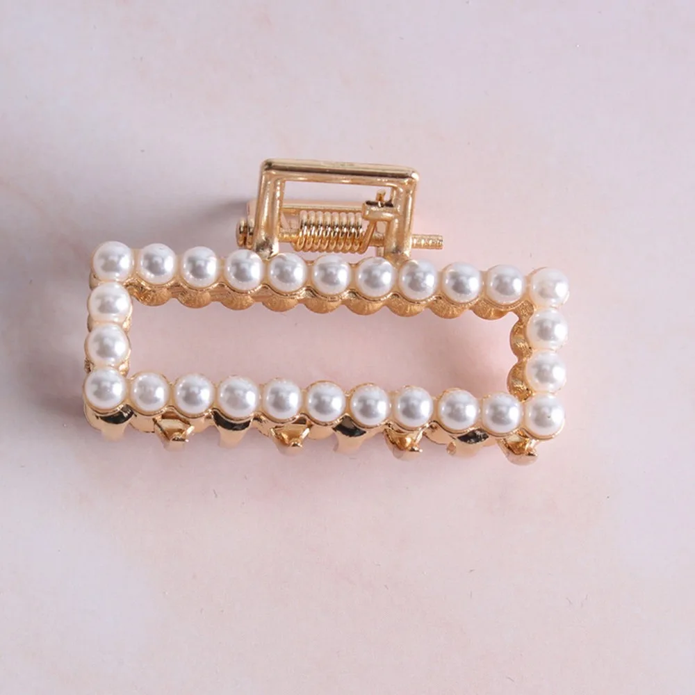 Women Geometric Hair Claw Solid Color Hair Crab Retro Square Shape Pearl Hair Clips Claws Hair Accessories Large Size Hairpin - Цвет: pearl style