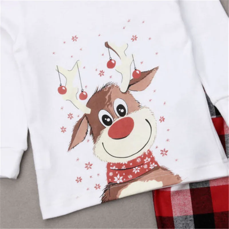 Флисовая Рождественская пижама с длинными рукавами и принтом оленя для родителей и детей Домашняя одежда для семьи комплект из двух предметов