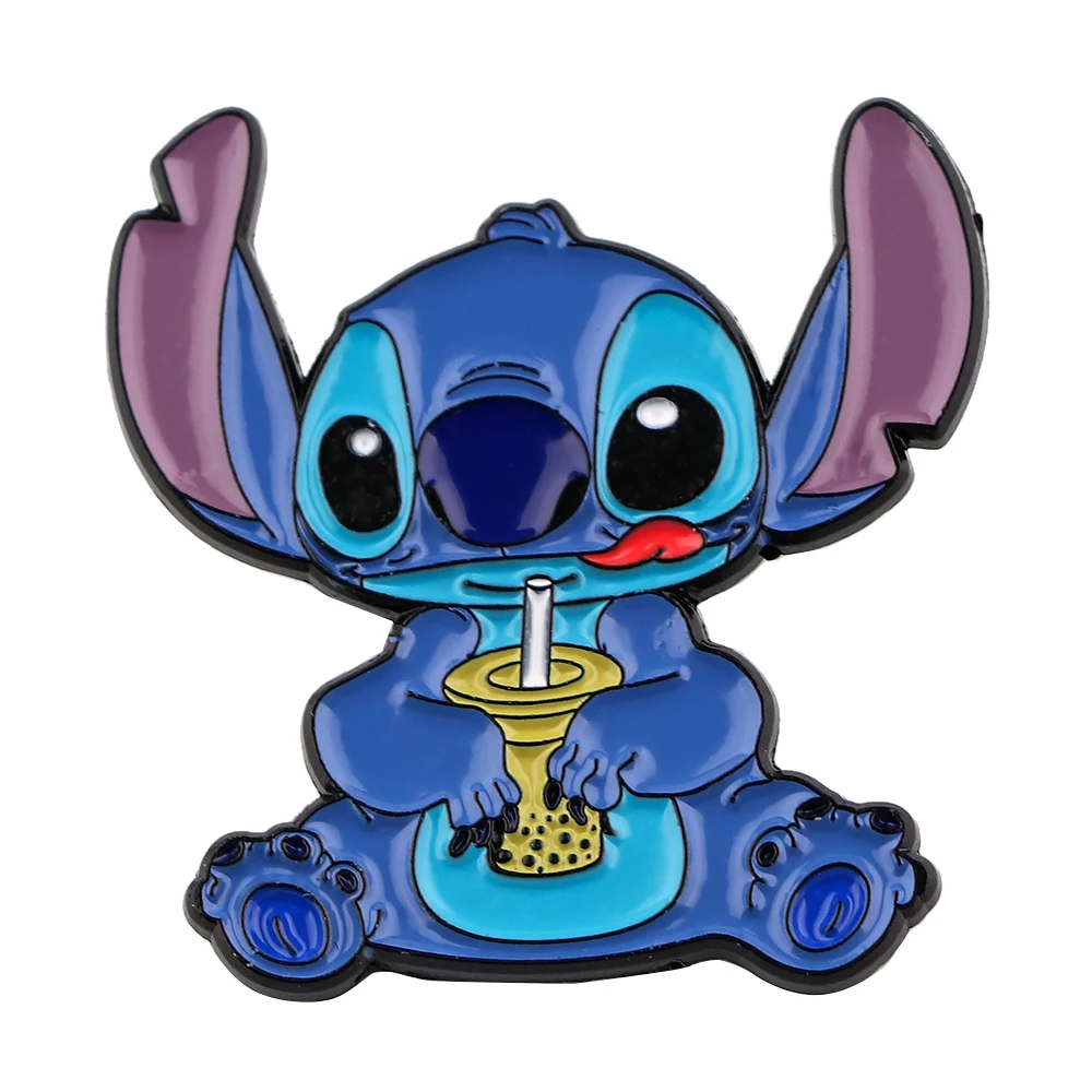 Enamel Pins YQ560 Cute Stitch Enamel Pins Blue Alien Monster Brooch Cartoon Icons Badge for Bags Denim Collar Lapel