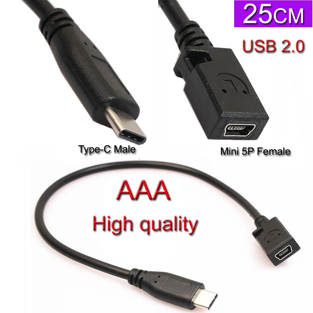 25cm USB3.1 Type C Male To mini USB 2.0 5Pin Female Data Cable Cord Nexus 5X 6P； | Мобильные телефоны и аксессуары