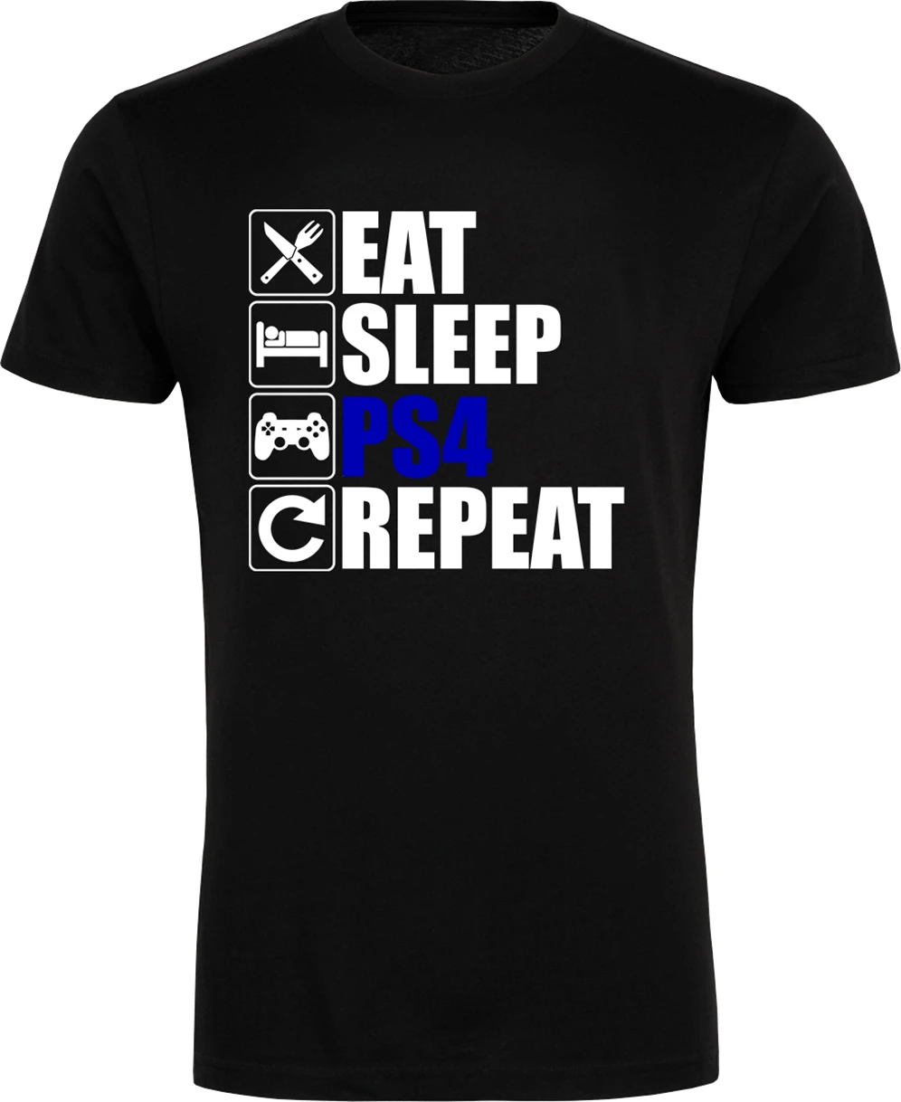 Eat Sleep Ps4 Повтор Футболка-подарок на день рождения Лето Playstation nintendo свободный