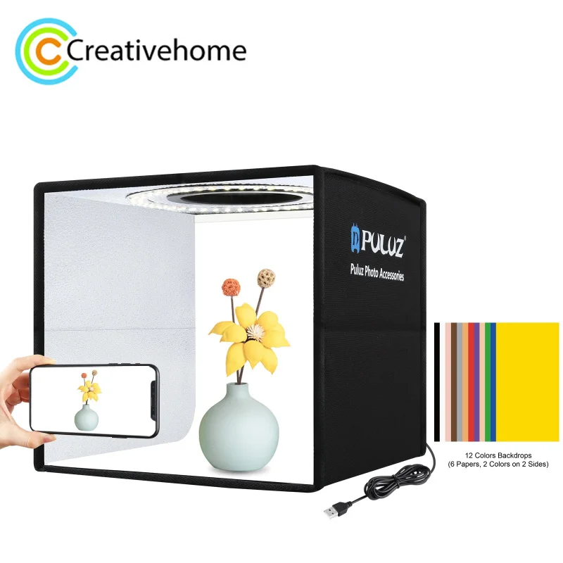 PULUZ 25cm Folding Softbox Photo Studio Portable LED Photobox Ring Light Box Lightbox with 12 Colors Background | Электроника