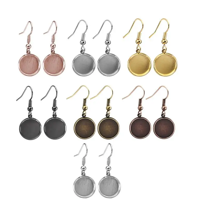 

Earring Wire Hooks Base Setting Blanks Earring Dangle Bezel Tray Fit 12mm Dome Cabochon For Earrings DIY Jewelry Making 7 Colors