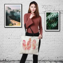 Crowsdale Двусторонняя женская сумка с рисунком птицы и цветка, большой льняной мешок для покупок, женская сумка на плечо, 43 см* 43 см