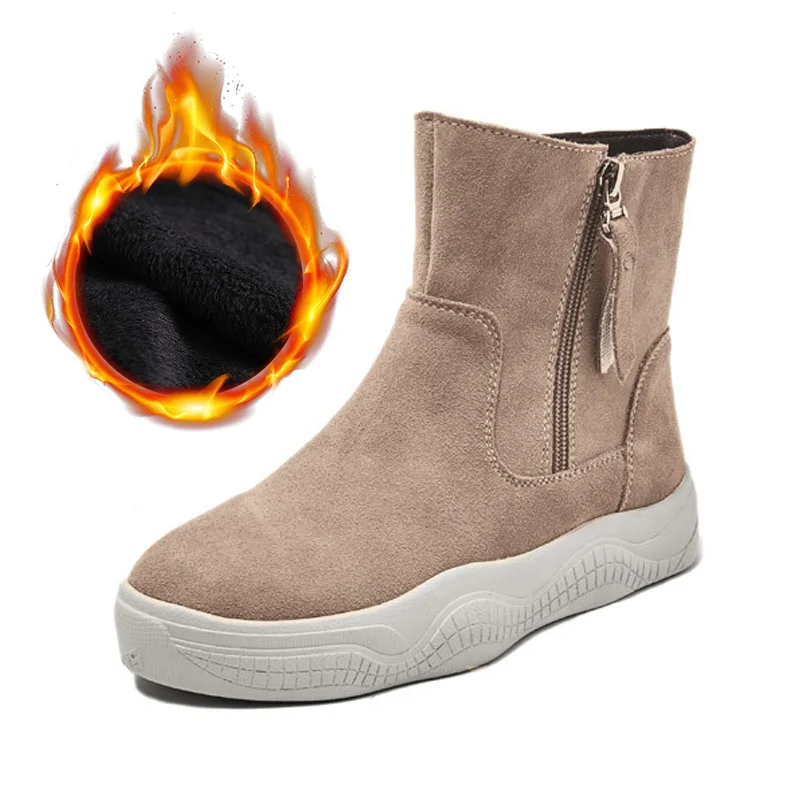 Suede Boots Women Winter Shoes Genuine Leather Women Ankle Boots Warm Cow Leather Shoes Ladies Height Increasing 5cm A1879 - Цвет: khaki for winter