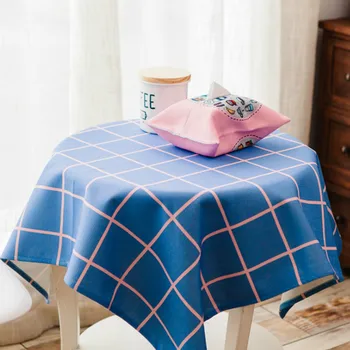 

DUNXDECO Tablecloth Table Cover Fabric Fresh Pink Blue Geometric Check Dot Print Home Christmas Wedding Party Desk Decoration