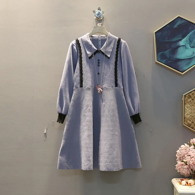 XITAO, корейский стиль, кукольный воротник, женское платье, тонкое, вязаное платье, длинный рукав, элегантная женская одежда,, новая мода, XJ3107