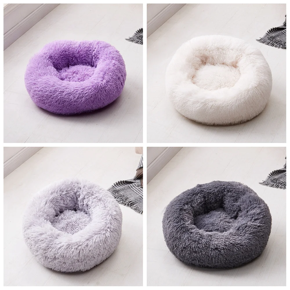 Fleece Cat Beds Round Pet Bed For Cats Dog Plush Bed House For Cat Kitten Marshmallow Cat Bed Mat Cushion Kennel Pet Supplies