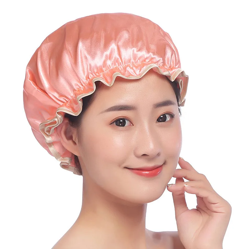 

Lovely Thick Women Shower Caps Colorful Double Layer Bath Shower Hair Cover Adults Waterproof Fashion Bathing Hat Comfortable