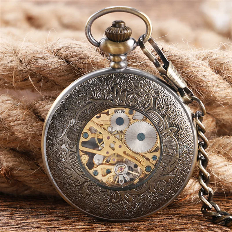 Antique Pocket Watch Retro Handwind Mechanical Watches for Men Women Roman Number Dial with Pendant Chain Clock Reloj Gift