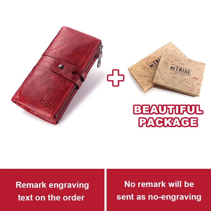 Гравировка женские кошельки женские и кошельки клатч портмоне натуральная кожа леди ваше имя для девушки держатель карты длинный удобный - Цвет: Red L BOX