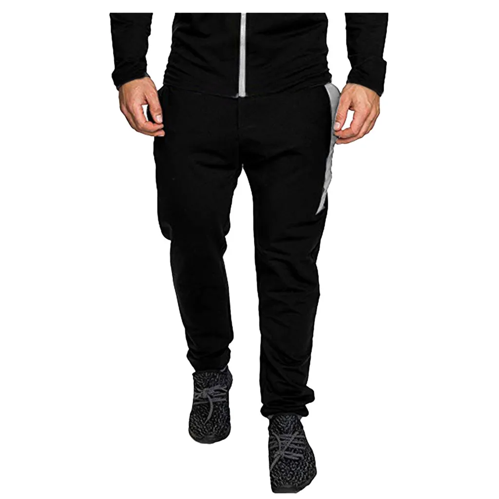 Мужские брюки Лоскутная Толстовка Топ наборы спортивный костюм уличная джоггеры спортивные брюки плюс размер брюки карго Брюки - Цвет: B