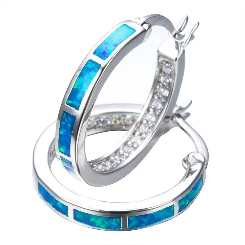 

Fashion Colorful Fire Opal Big Hoop Earrings Simple Laser Rainbow Earrings Women Copper Silver Row Stone Wedding Jewelry