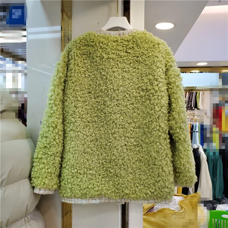 Зеленая Женская куртка из овечьей шерсти, новинка, маленький ароматный твид, пальто из овечьей шерсти, свободное меховое пальто для женщин, женская модная осенне-зимняя куртка